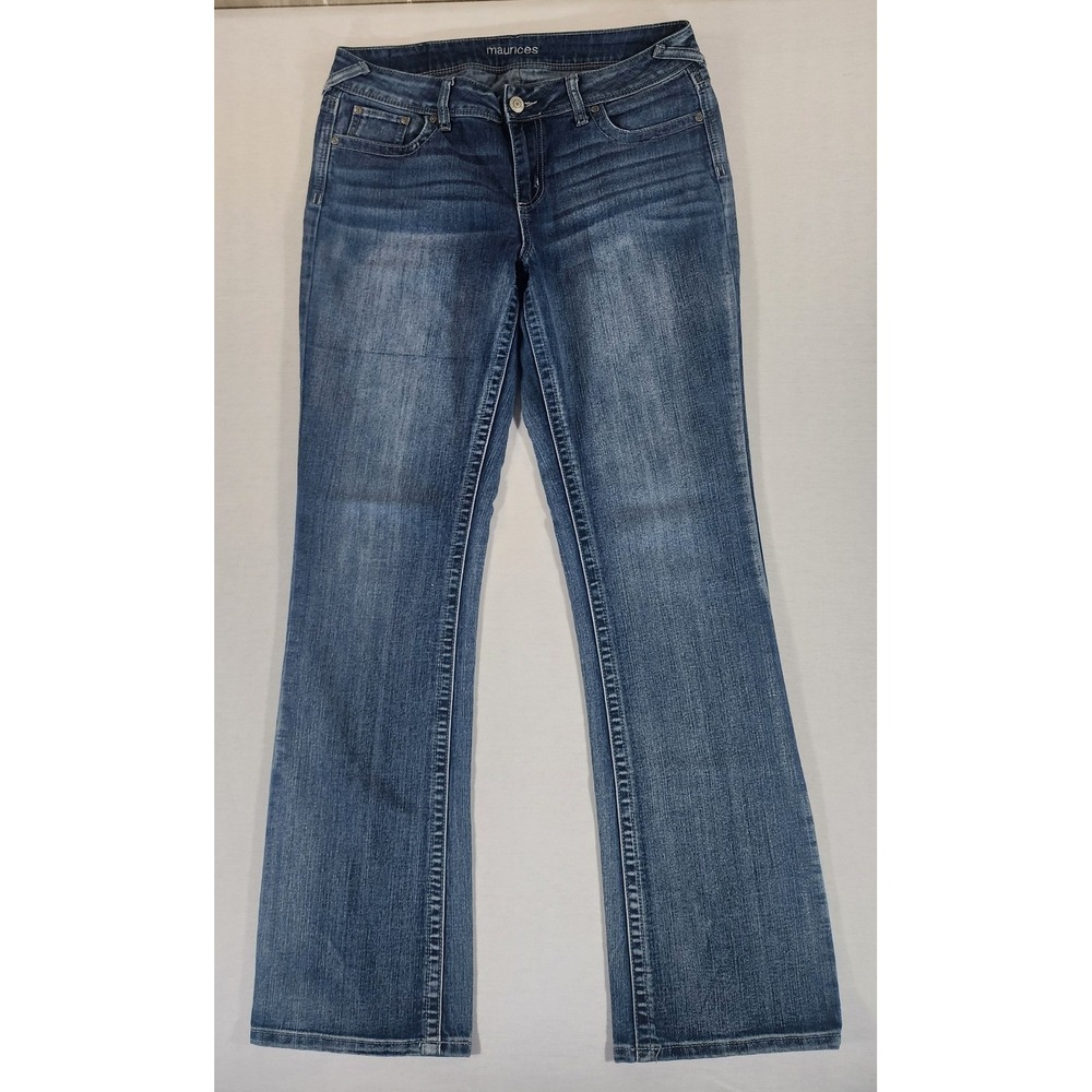 Maurices Bootcut Jeans Womens 12 LONG Stretch Med Wash Embroidered Pocket Tall
